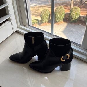 Vince Camuto Black Ankle Boots with Gold Buckle